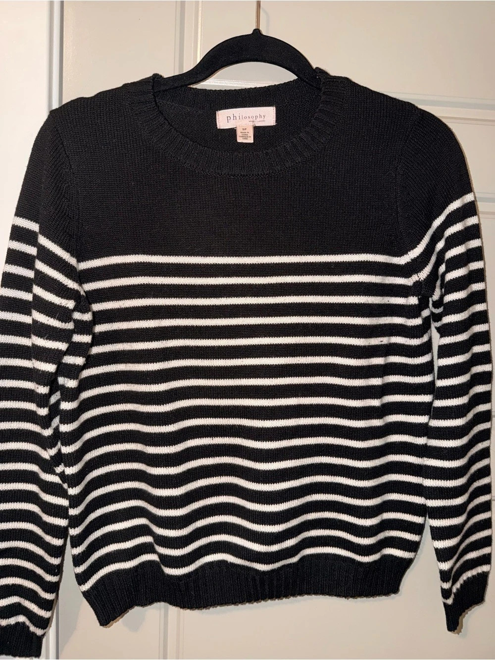 philosophy Black & White Striped Crew Neck Sweater